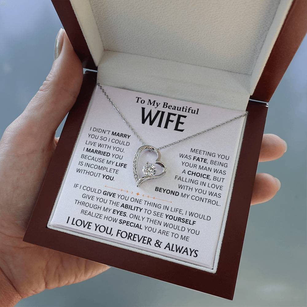 To My Beautiful Wife - Forever Love Necklace Gift Set Personalized TJ079