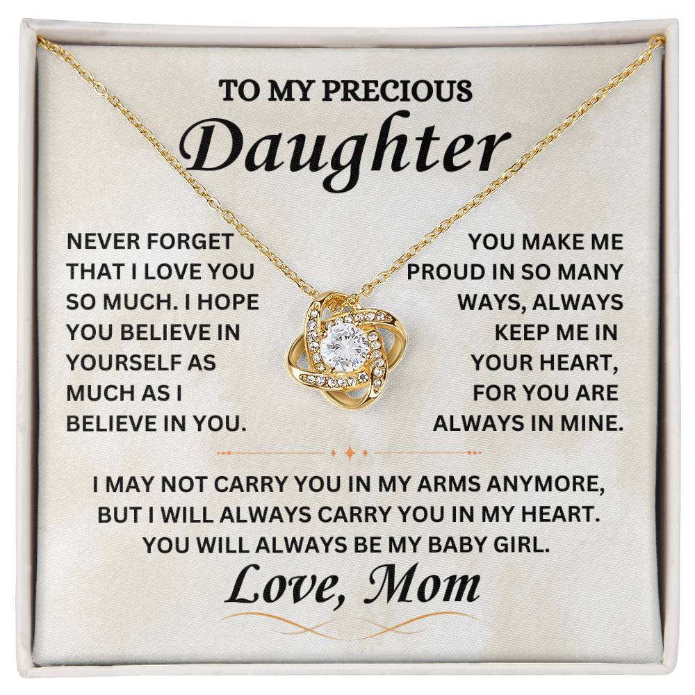 To My Precious Daughter - Love Mom -  Love Knot Necklace - TJ067