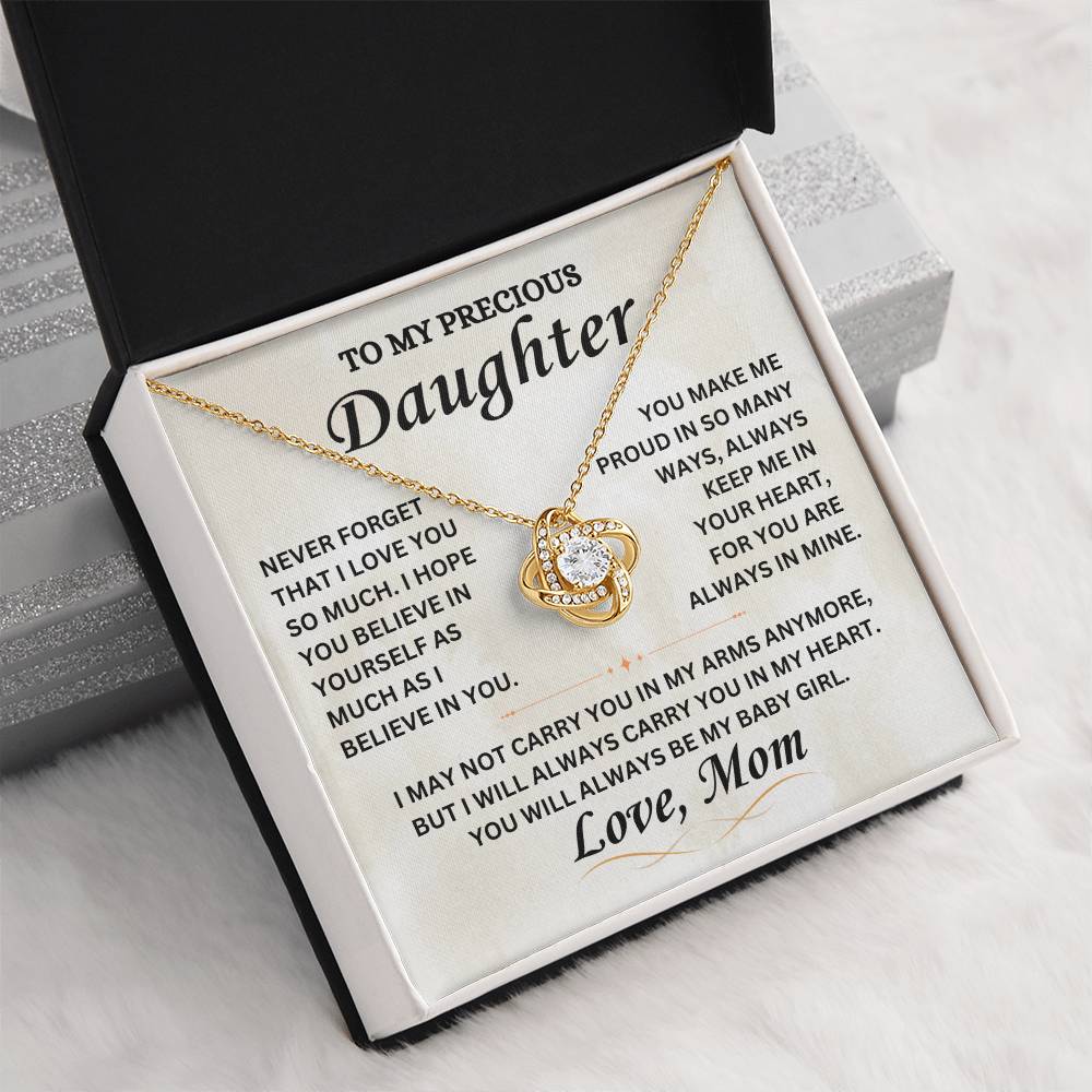 To My Precious Daughter - Love Mom -  Love Knot Necklace - TJ067