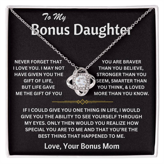 To My Bonus Daughter - Love, Your Bonus Mom - Love Knot Necklace - TJ075V2