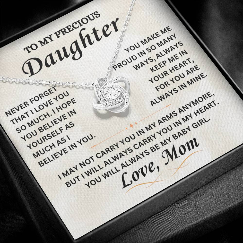 To My Precious Daughter - Love Mom -  Love Knot Necklace - TJ067