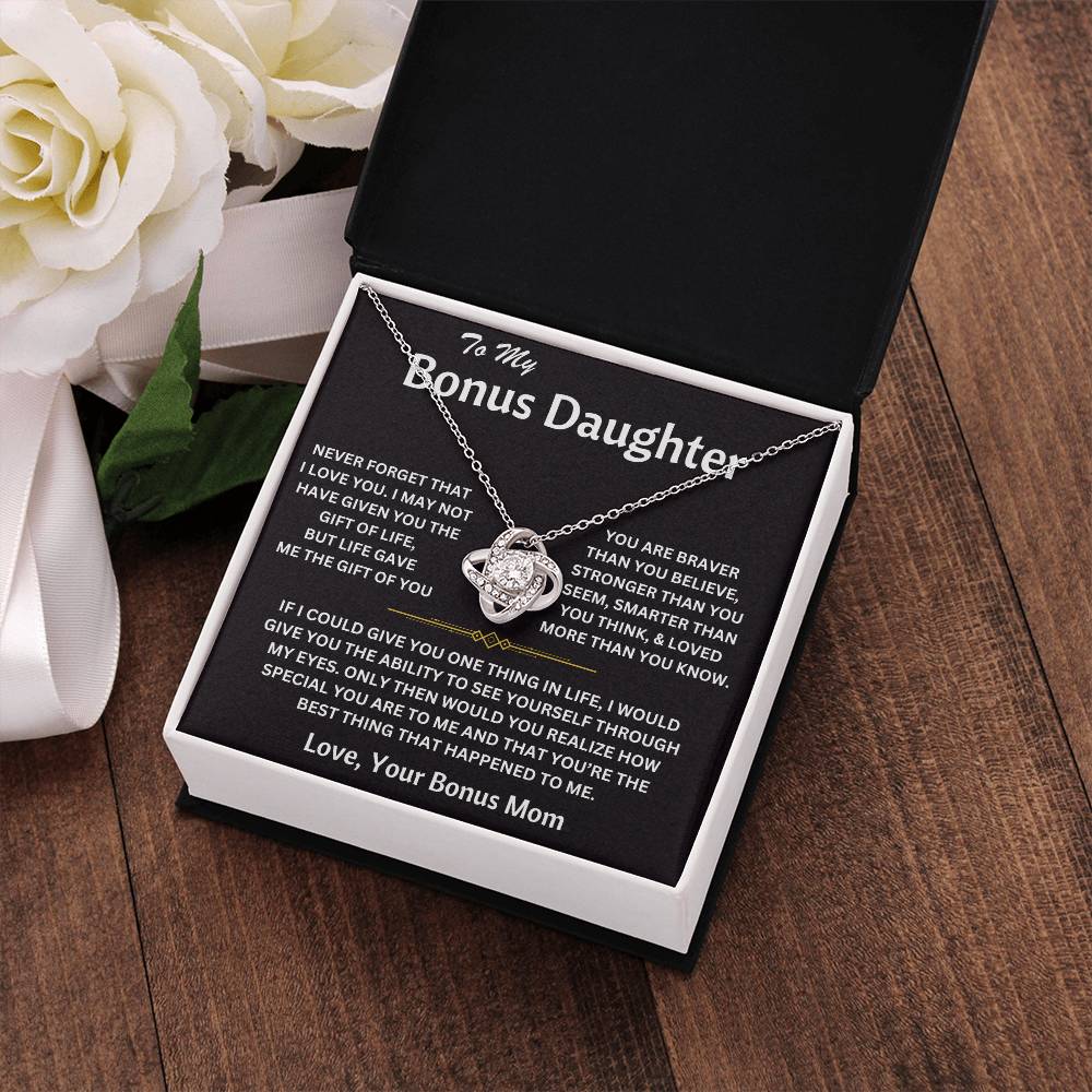To My Bonus Daughter - Love, Your Bonus Mom - Love Knot Necklace - TJ075V2