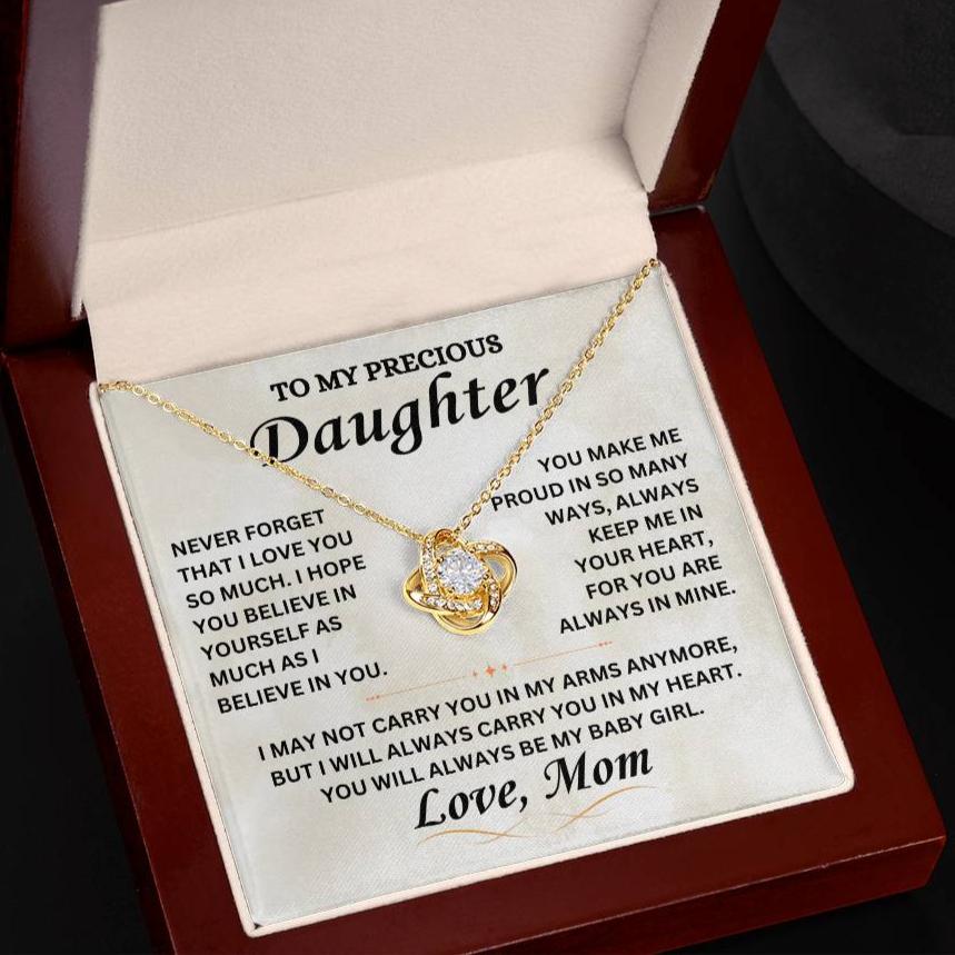 To My Precious Daughter - Love Mom -  Love Knot Necklace - TJ067