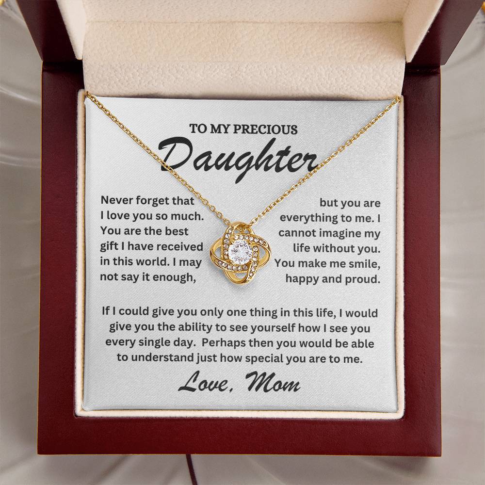 To My Precious Daughter - Love Mom - Love Knot Necklace - TJ072