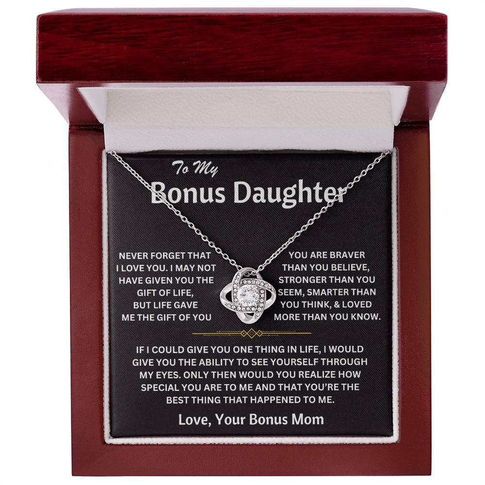 To My Bonus Daughter - Love, Your Bonus Mom - Love Knot Necklace - TJ075V2