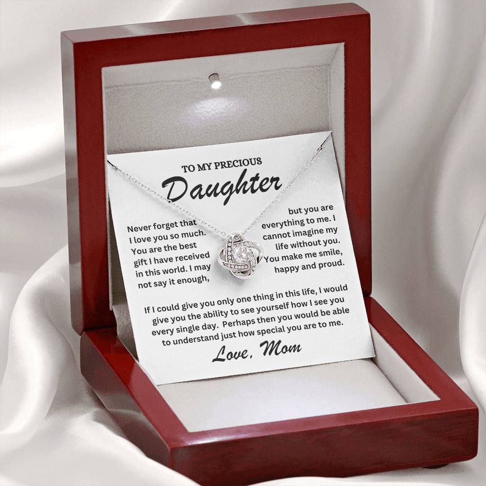 To My Precious Daughter - Love Mom - Love Knot Necklace - TJ072