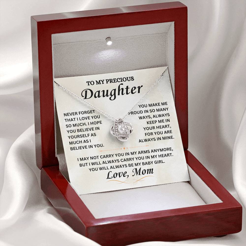 To My Precious Daughter - Love Mom -  Love Knot Necklace - TJ067