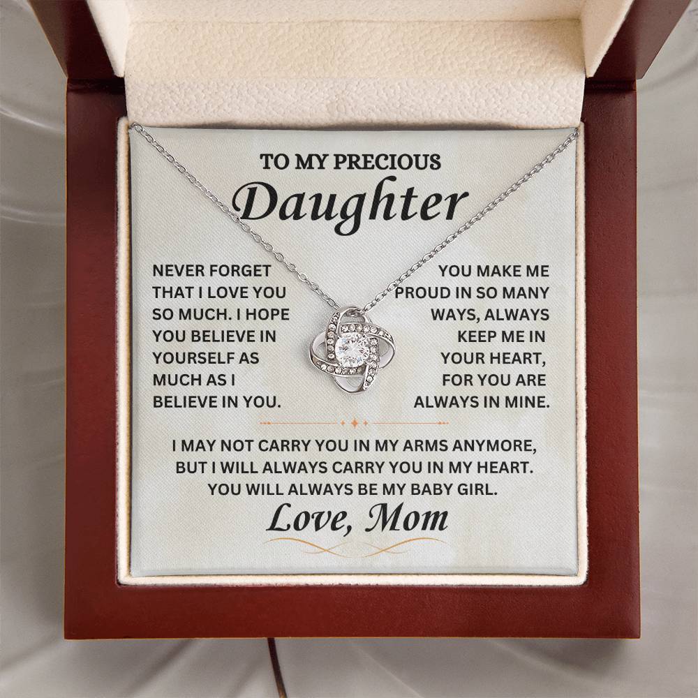 To My Precious Daughter - Love Mom -  Love Knot Necklace - TJ067