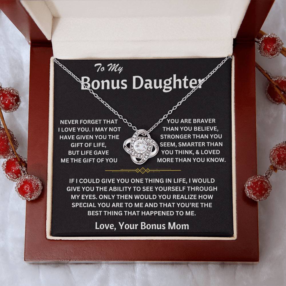 To My Bonus Daughter - Love, Your Bonus Mom - Love Knot Necklace - TJ075V2