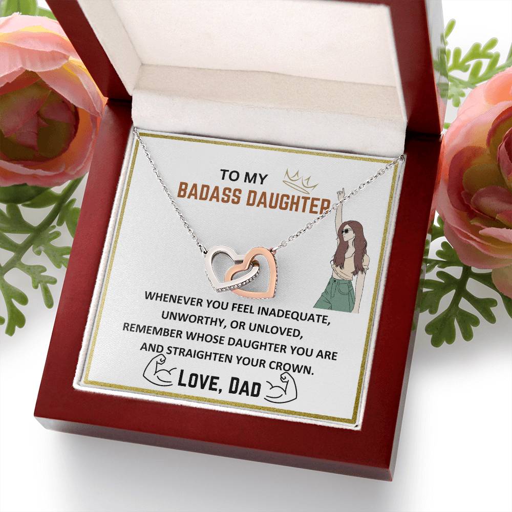 To My Badass Daughter - Interlocking Hearts Necklace Gift Set - TJ021