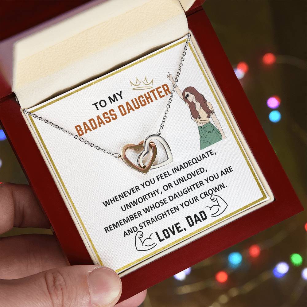 To My Badass Daughter - Interlocking Hearts Necklace Gift Set - TJ021